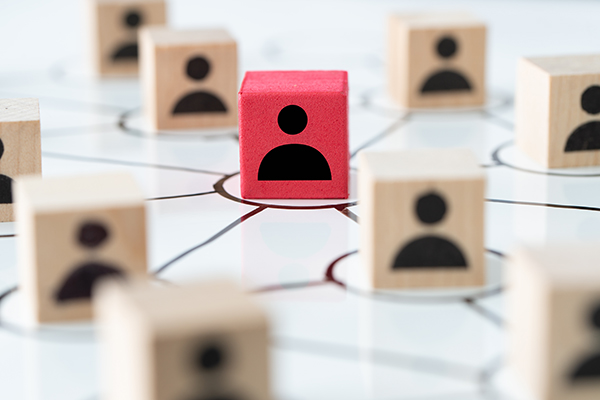 Social media people networking Connecting icon people square wooden block for social media people network concept