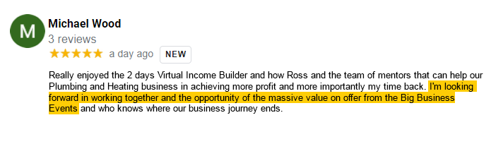 5 star review massive business value Michael
