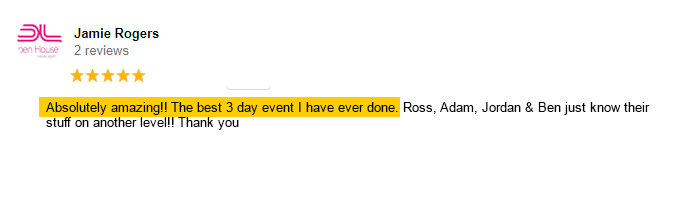 5 star review Jamie best business event
